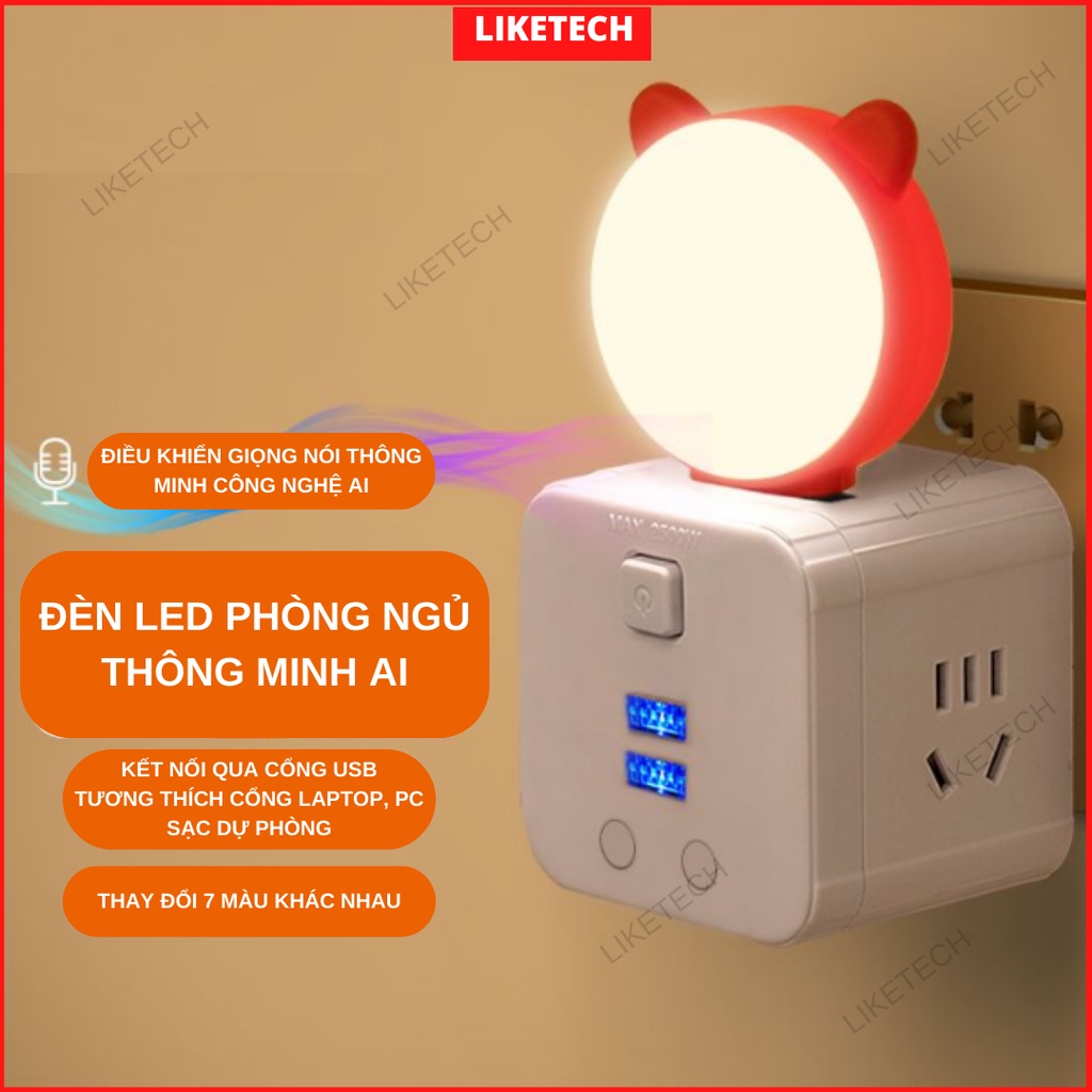 Đèn ngủ led thông minh điều khiển bằng giọng nói AI đèn led cảm ứng kích hoạt bật tắt bằng giọng nói ban đêm 2023