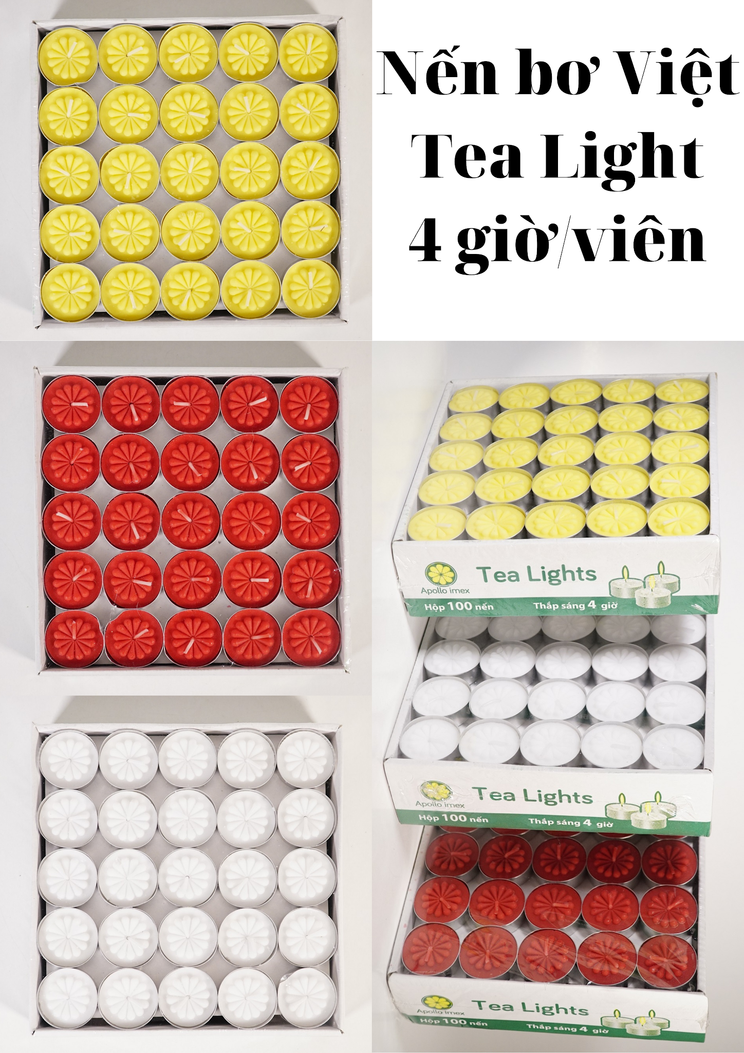 Hộp 100 nến bơ sạch thờ cúng đèn cầy Tea Light nến đèn bơ tự