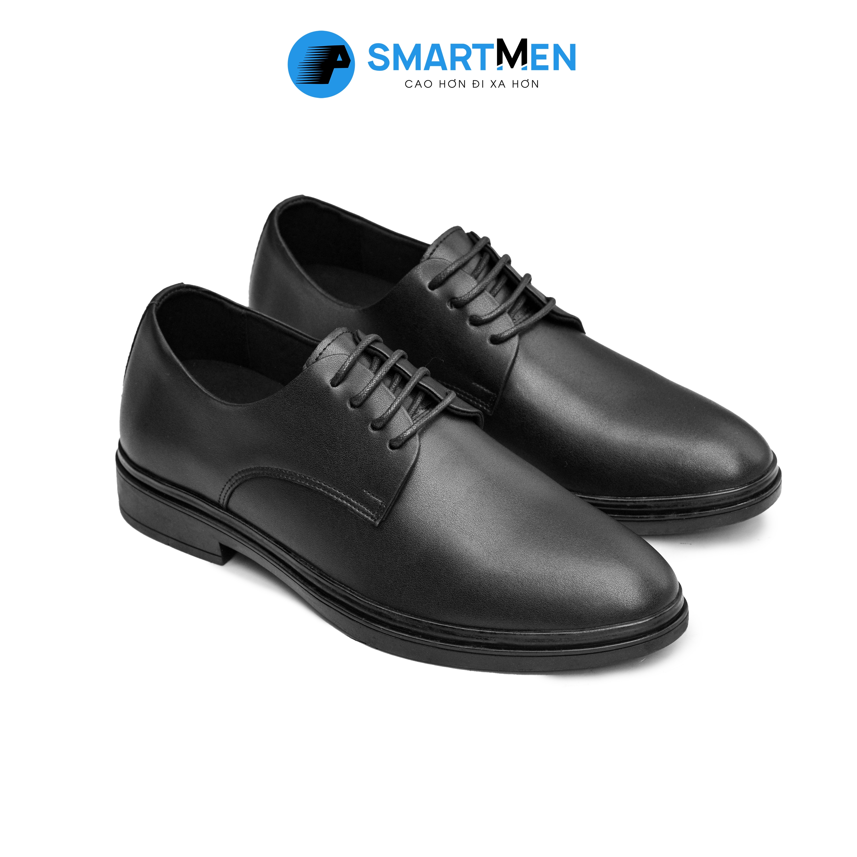 Giày tây da bò tăng chiều cao smartmen gck-02 đen