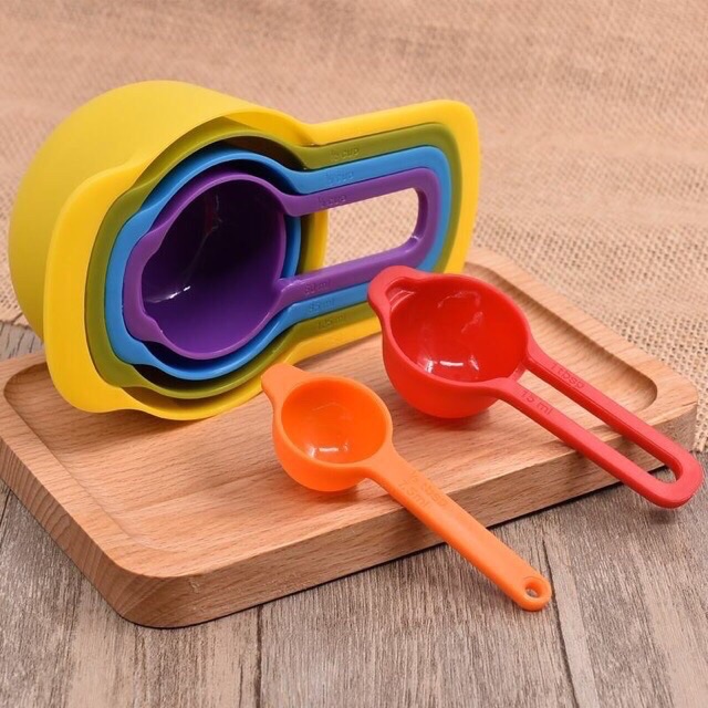 Bộ cup thìa đong 6 chiếc sắc màu cầu vồng