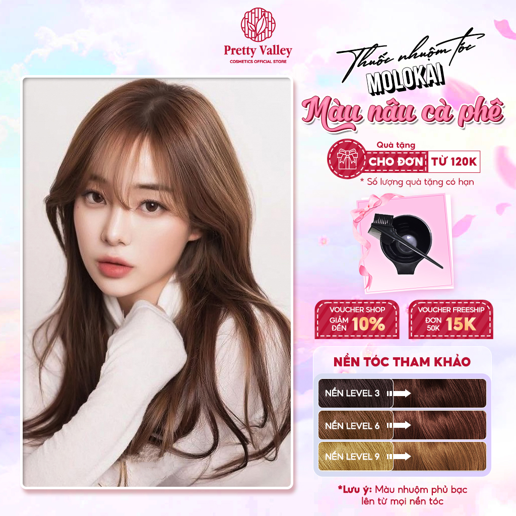 Thuốc nhuộm tóc màu NÂU CÀ PHÊ Molokai siêu dưỡng, nhuộm tóc an toàn tại nhà lên màu chuẩn  - Pretty Valley Hair