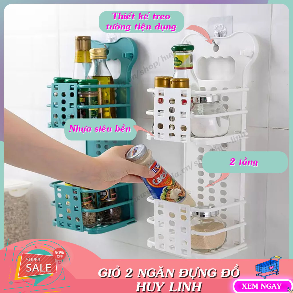 Giỏ gấp 2 ngăn đựng đồ nhà tắm nhà bếp treo tường, để đồ tiện ích (GG2N) Huy Linh