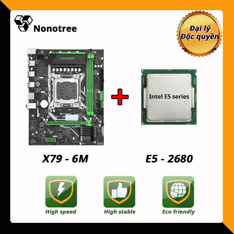 Combo Bo mạch chủ HUANANZHI X79 6M + E5 2680 LGA2011, DDR3 non-ECC ram, M.2 NVMe, Nonotree, Tốt hơn i7,trò chơi trực tiếp