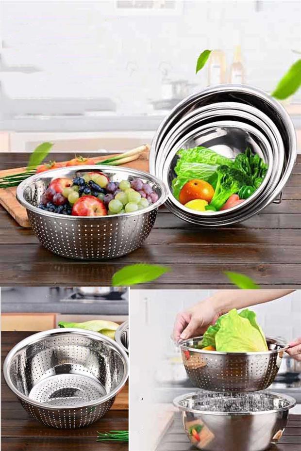Bộ 5 Thau Rổ Inox Cao Cấp Đa Năng - Bộ Chậu Rổ Inox Siêu Hot - Đồ Gia Dụng Cho Nhà Bếp Tiện Dụng- Rổ inox cho nhà bếp- Sét 5 rổ bằng inox Size 18 - 26 cm