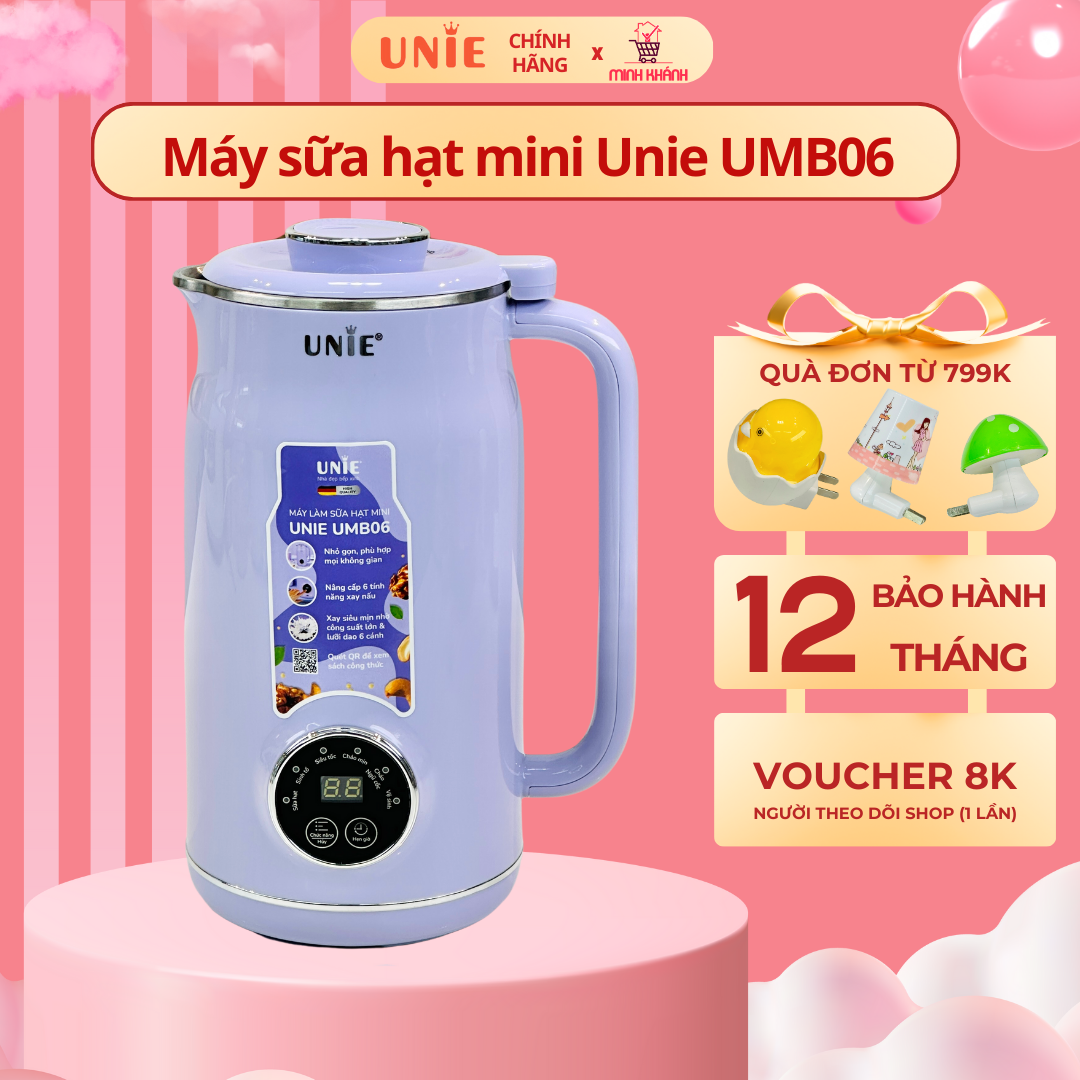 Máy làm sữa hạt Unie UMB06- Nhỏ gọn, 6 lưỡi dao cho ra sữa hạt sánh mịn - COMBO CHÀO HÈ ĐẶC BIỆT Giá 535,000 Đồng*Miễn phí vận chuyển