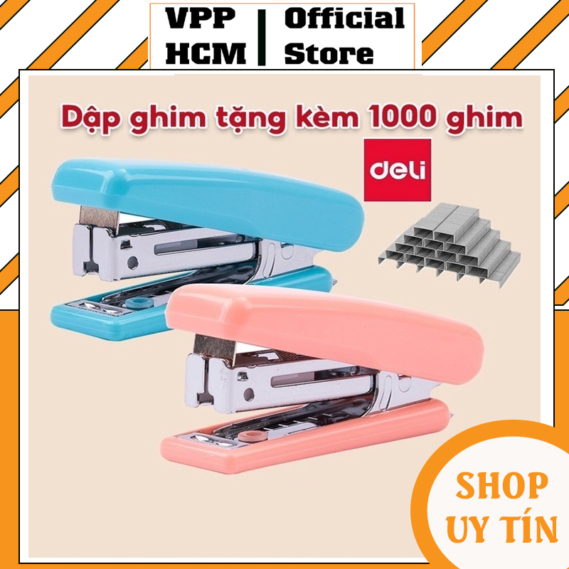 Bấm kim mini 10 deli e0254, tặng kèm hộp kim bấm số 10