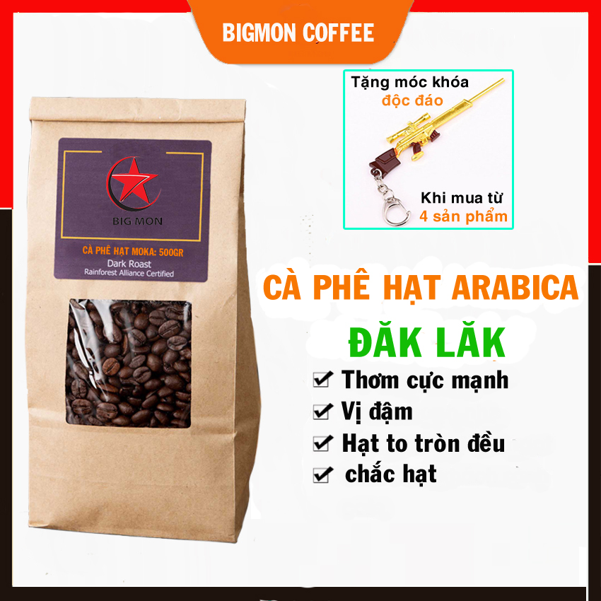 [Tặng móc khóa]Cà Phê Hạt Arabica Rang Mộc 100%-HRBC - Hạt To Đều- Tặng Móc Khóa Siêu Đẹp -Big Mon