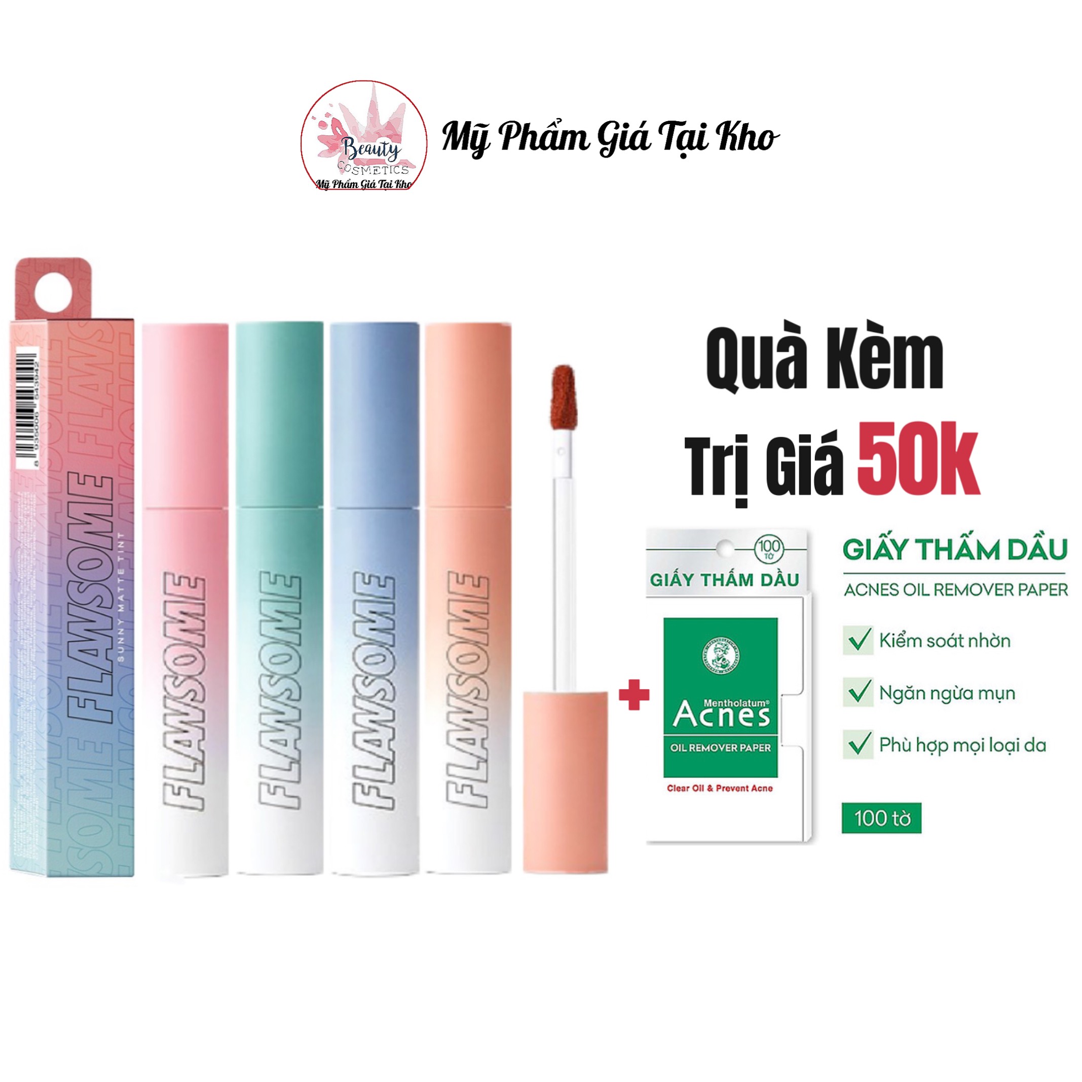 (HOT) (KÈM QUÀ) Son Tint Lì Trang Điểm Cho Môi Ẩm Mịn, Siêu Nhẹ & Lâu Phai FLAWSOME SUNNY MATTE TINT (3g)