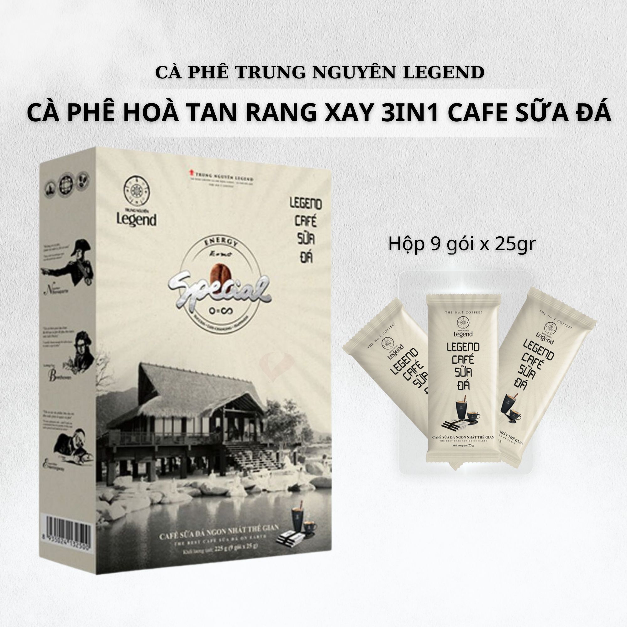 Cà phê Trung Nguyên Legend - Cà phê hoà tan rang xay 3in1 Cafe sữa đá - Hộp 9 gói x 25gr