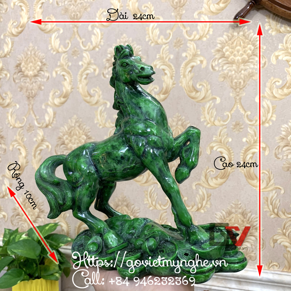 [HCM][Linh vật phong thủy] Tượng Đá Trang Trí Ngựa Phong Thủy - Tượng ngựa phong thủy để bàn làm việc - Màu Xanh Lục Bích - Cao 24cm