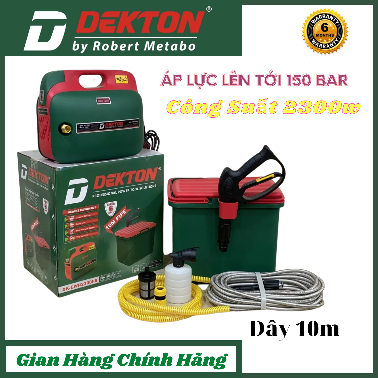 Máy xịt rửa xe dekton dk-cwr2300fb công suất 2300w 150bar thế hệ mới chống ồn chống va đập