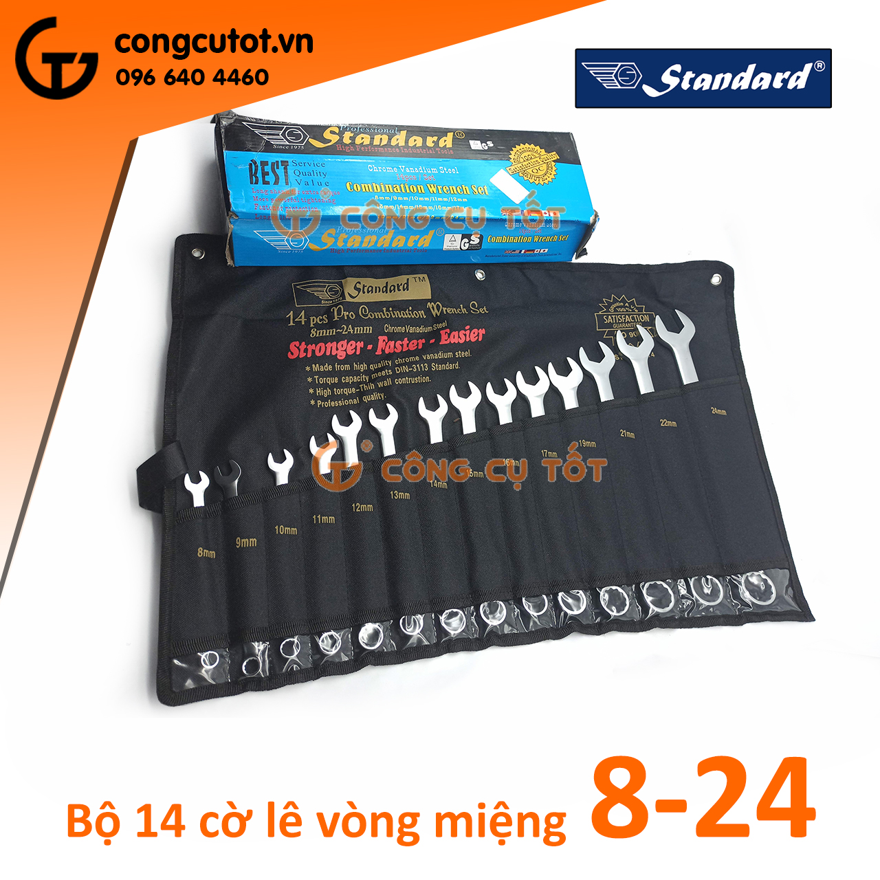 Bộ cờ lê vòng miệng 14 chi tiết Standard Đài Loan 8-24mm
