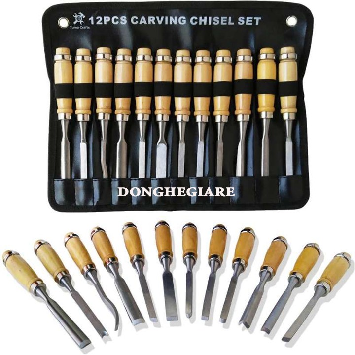 Bộ đục gỗ cầm tay 12 món dụng cụ đục cây cảnh bonsai đồ làm vườn bảo hành 6 tháng
