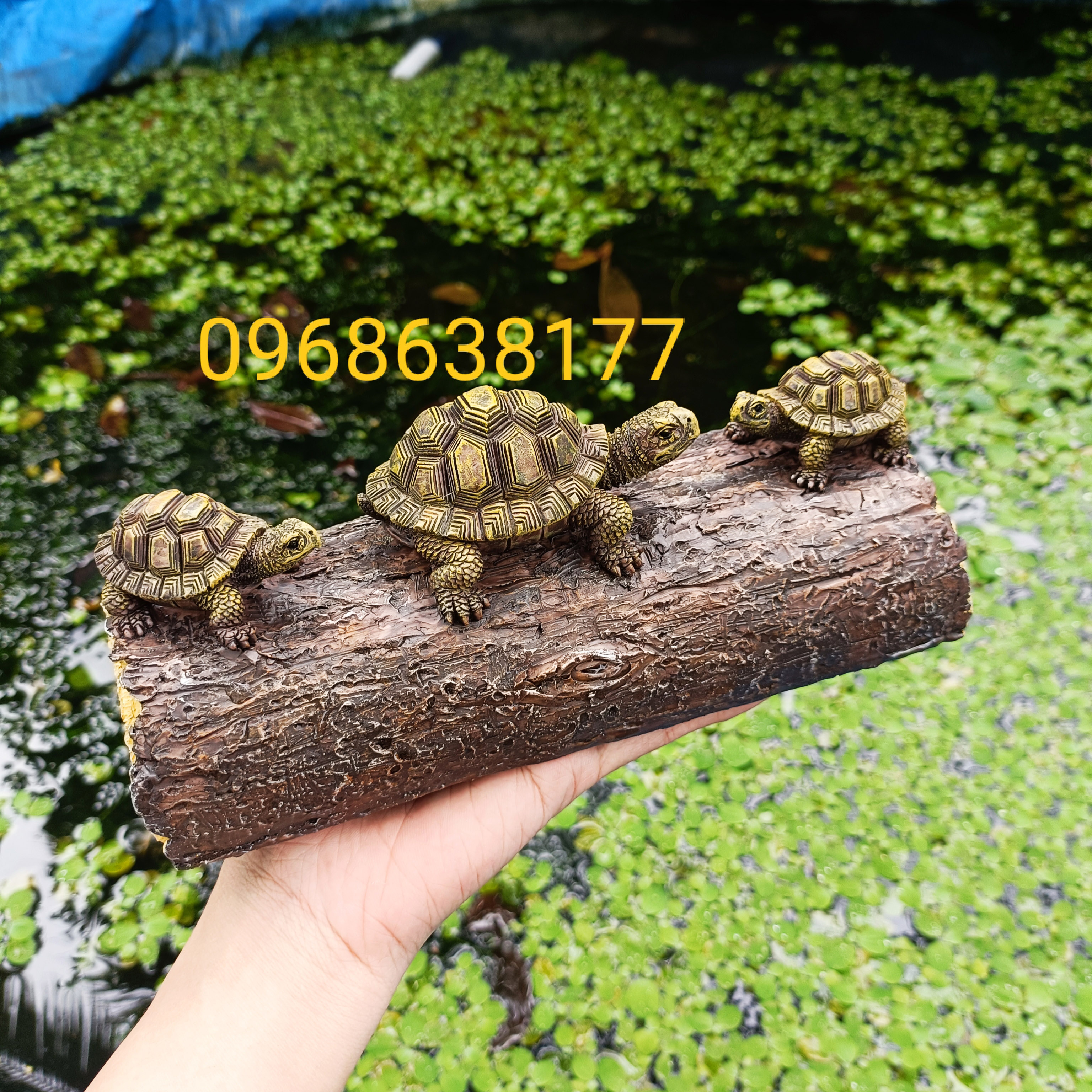 Mô hình 3 chú rùa trên gỗ thả nổi trang trí hồ ngoài trời - hồ thủy sinh