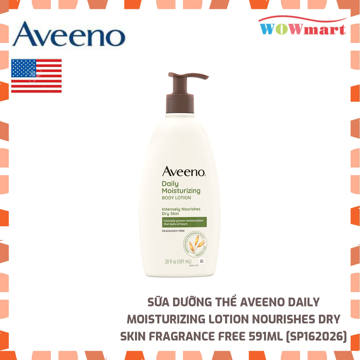 Sữa dưỡng thể Aveeno Daily Moisturizing Lotion Nourishes Dry Skin Fragrance Free 591ml - [MỸ]