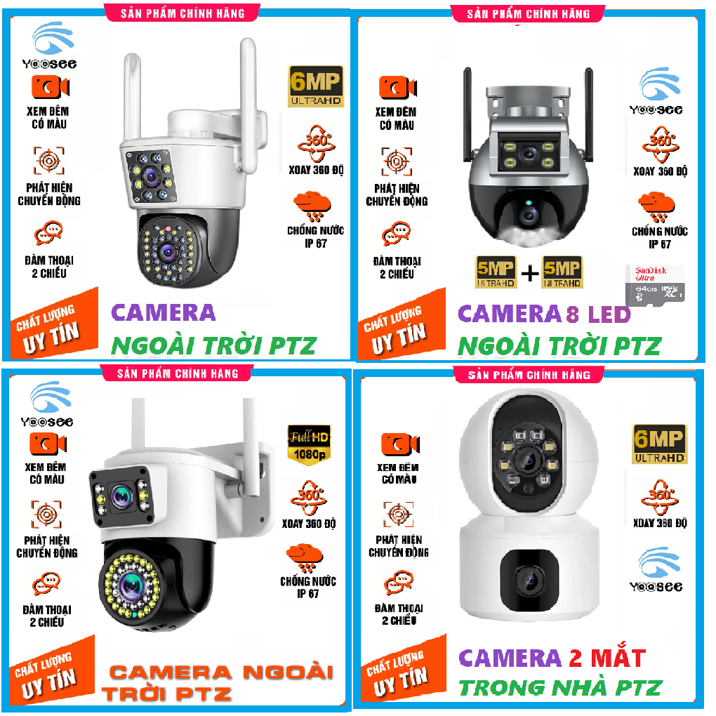 Camera 2 mắt Ngoài trời PTZ YooSee 1 mắt cố định và 1 mắt quay 360 độ Góc Rộng Siêu Nét có Tiếng Việt