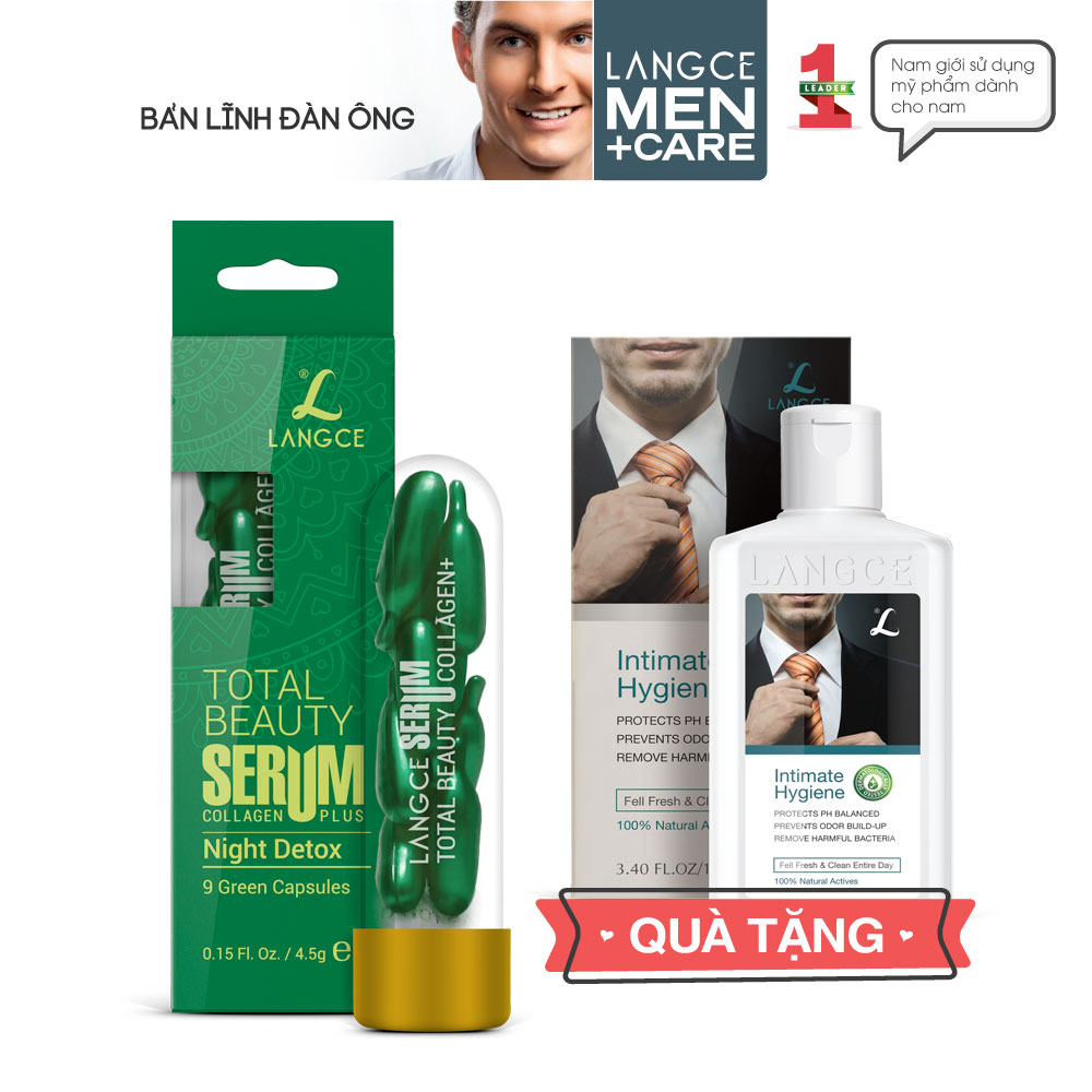 Serum collagen+ đẹp da viên nang xanh cho nam tặng gel vệ sinh vùng kín nam 100ml langce