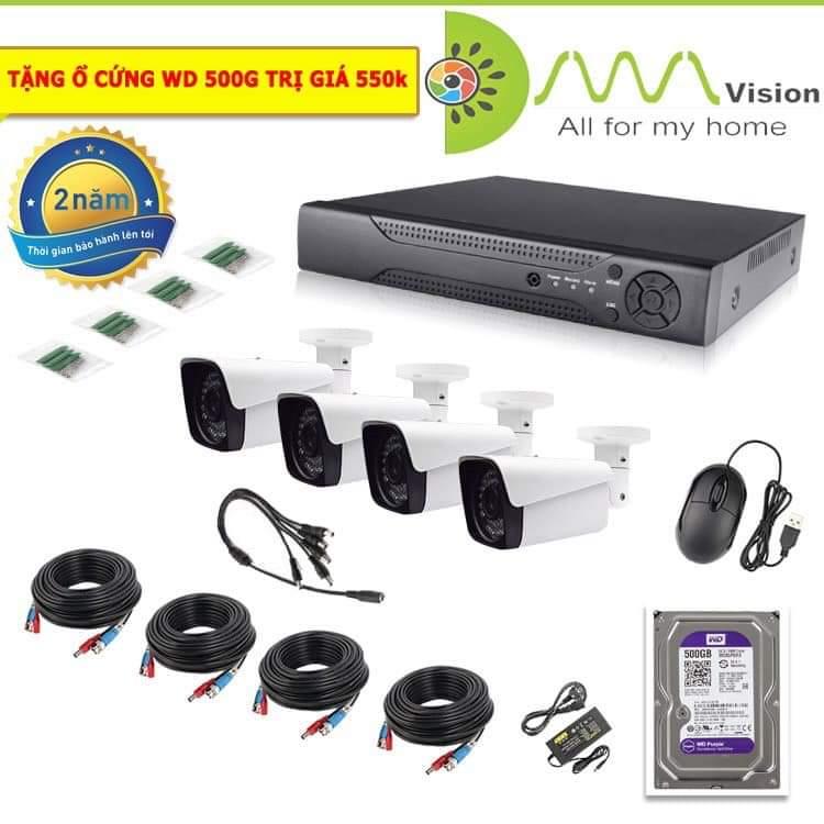 Trọn bộ 4 mắt camera giám sát vỏ sắt, đầu ghi hình ahd full hd 1080n + tặng kèm ổ cứng 500gb và dây hdmi 1.5m