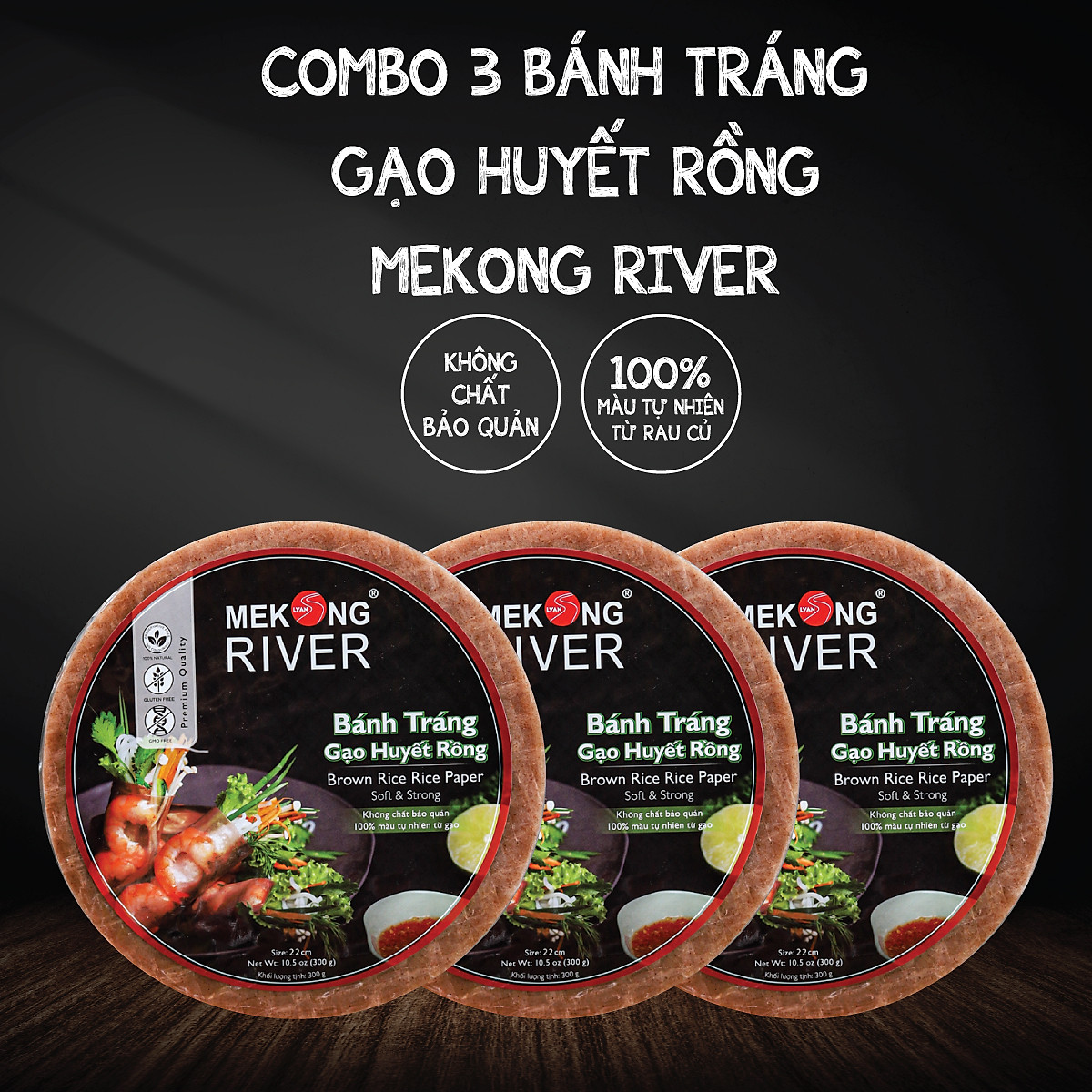Combo 3 gói bánh tráng mekong river gạo huyết rồng - 16cm