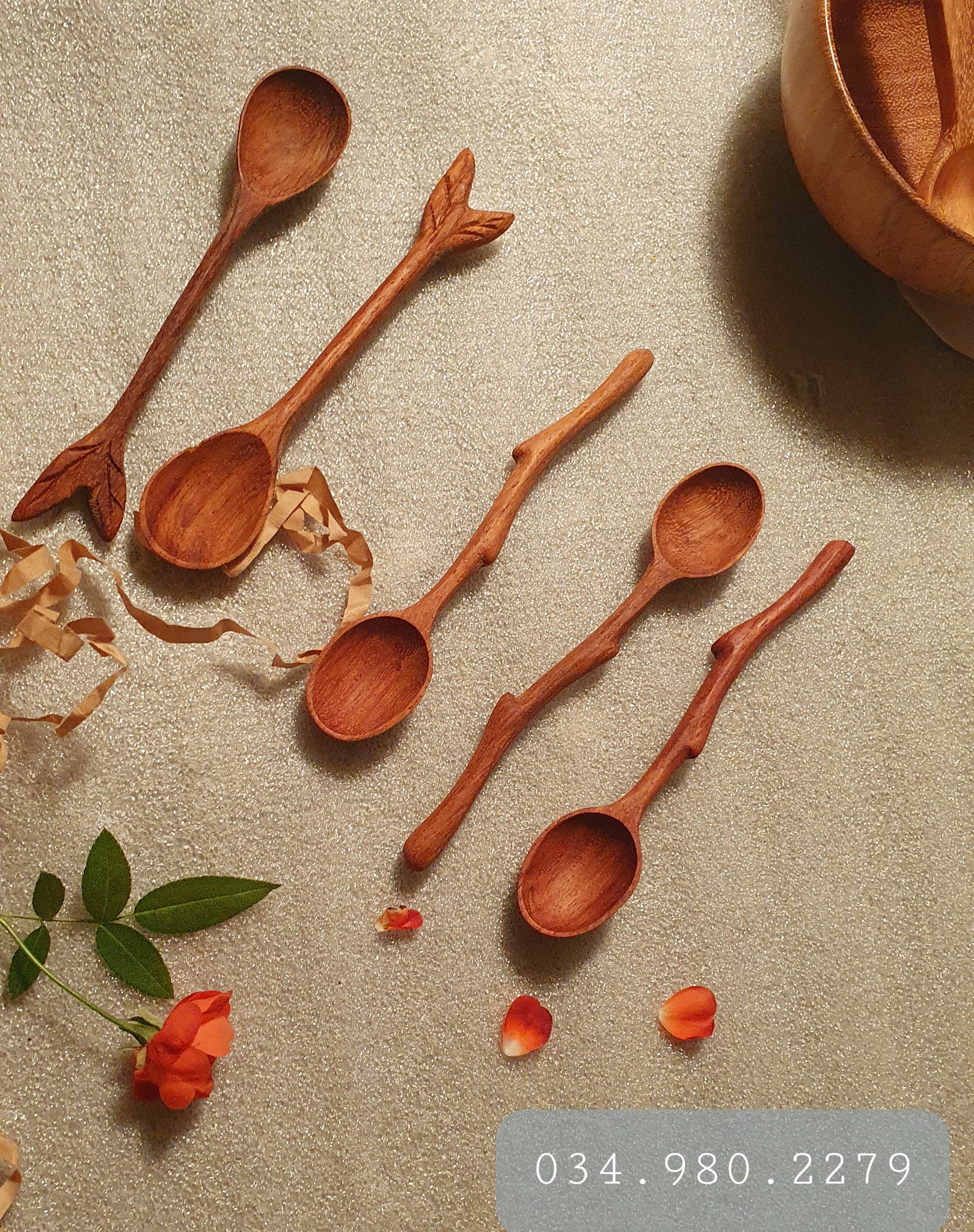 Thìa khuấy cà phê hình cành cây, muỗng gỗ coffee hình cành cây - Design Wooden Spoon, Hand Carved Organic Kitchen Utensils, Handmade Vintage Serving Wood Spoons Gift