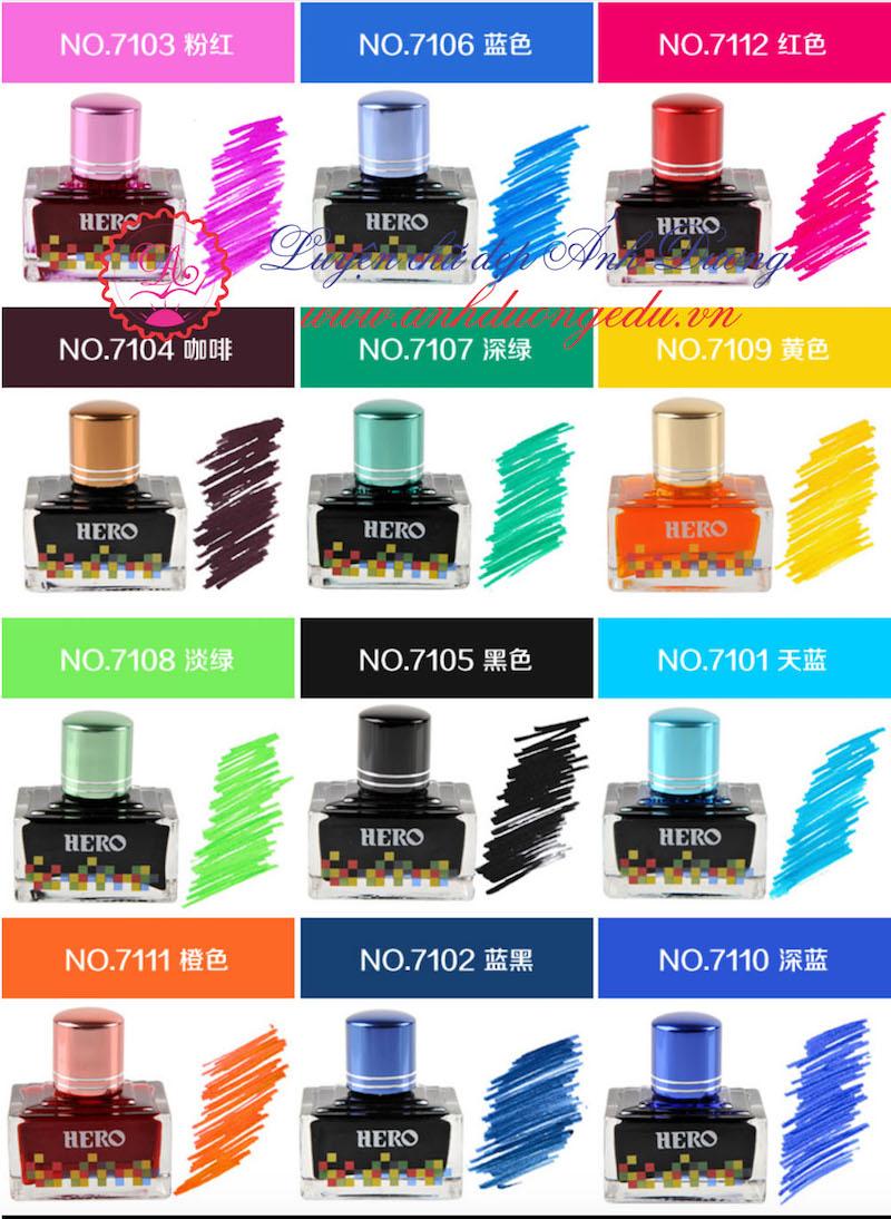 🌻 Mực Hero lọ 40ml màu sắc tươi sáng không cặn phù hợp nhiều loại bút