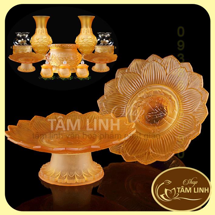 Đĩa trái cây thờ cúng lưu ly vàng - nhiều kích cỡ