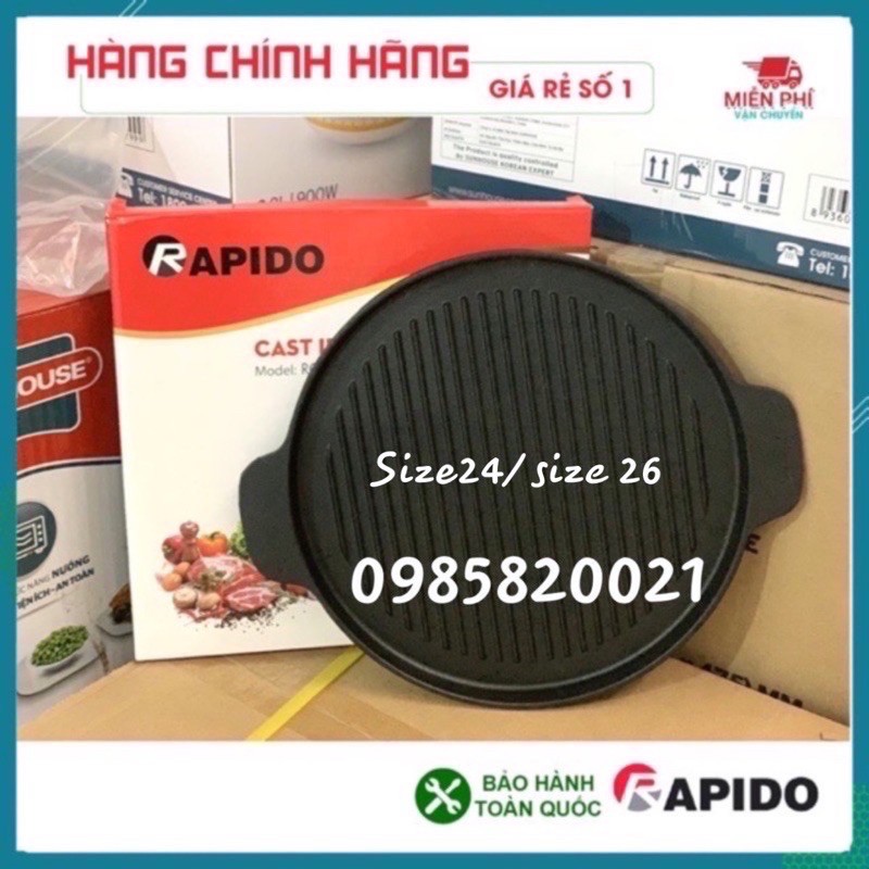 Chảo gang nướng bếp từ hãng rapido, chảo nướng size24/26