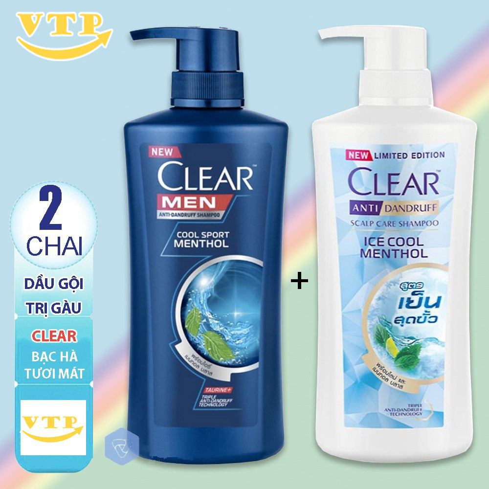 Combo 2 Chai Dầu Gội Clear Bạc Hà 400ml Và Clear Men 390ml