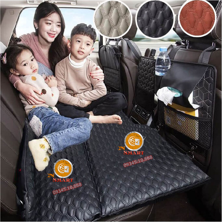 Nệm ô tô không bơm hơi ghế sau xe hơi chất liệu da cao cấp cho gia đình du lịch dã ngoại