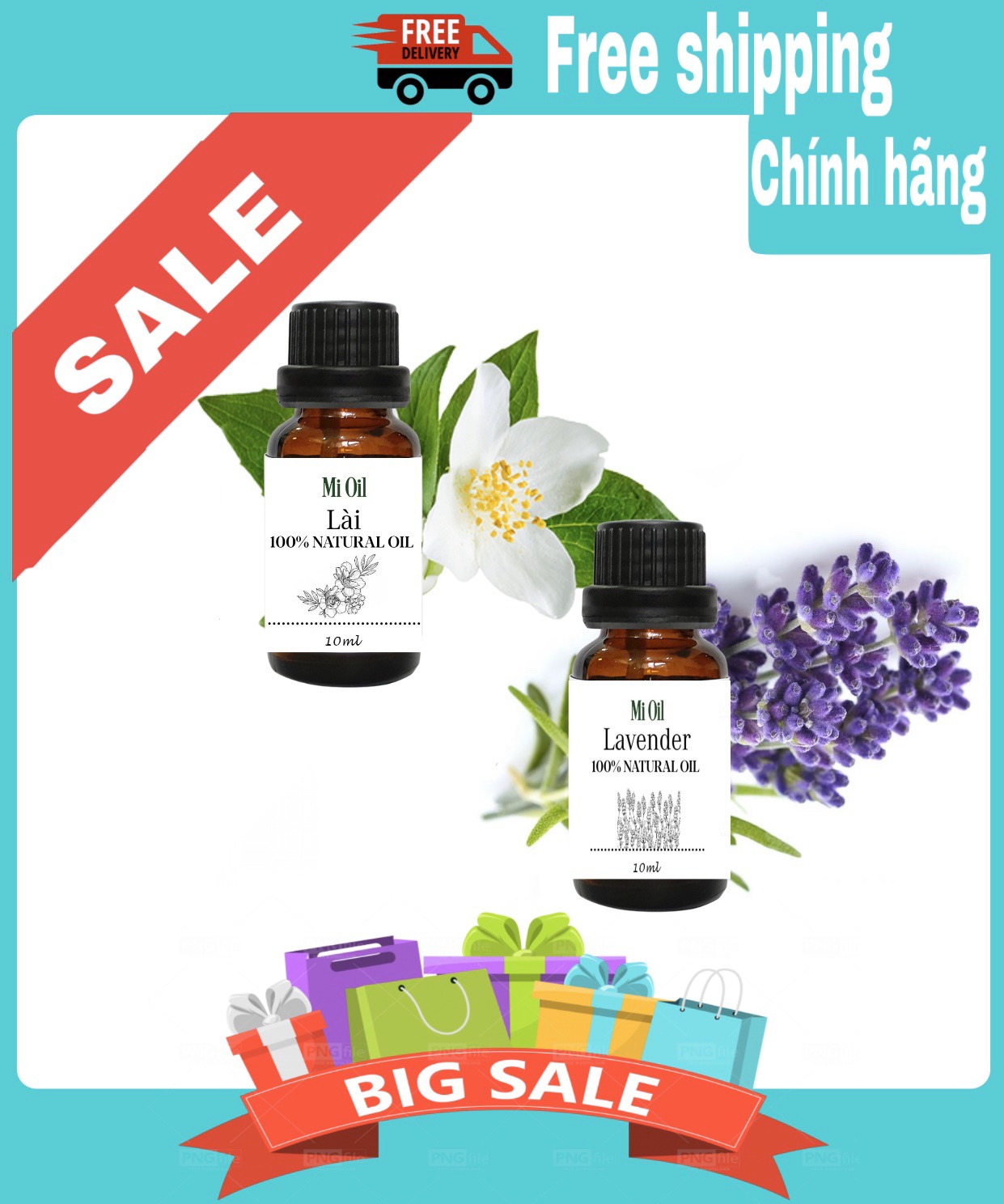 BỘ 2 CHAI TINH DẦU THIÊN NHIÊN LAVENDER, HOA NHÀI
