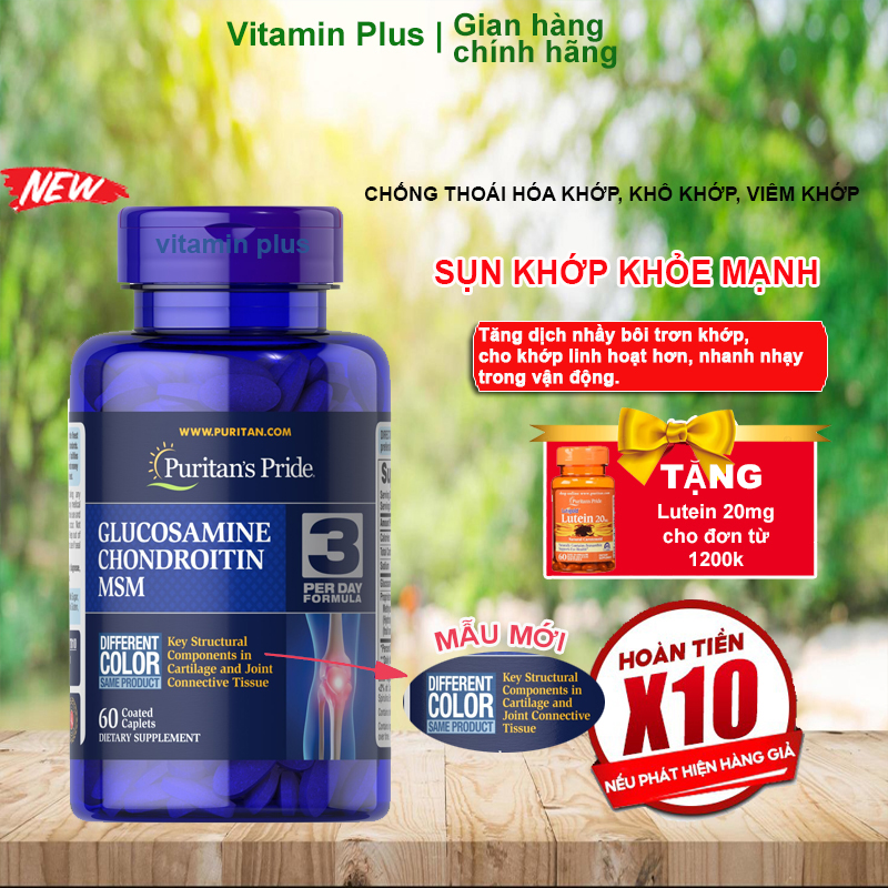 Viên uống giảm thoái hóa khớp, giảm đau viêm khớp, tăng cường dịch khớp, giúp khớp cử động linh hoạt Puritan's Pride Double Strength Glucosamine Chondroitin&MSM 60 viên