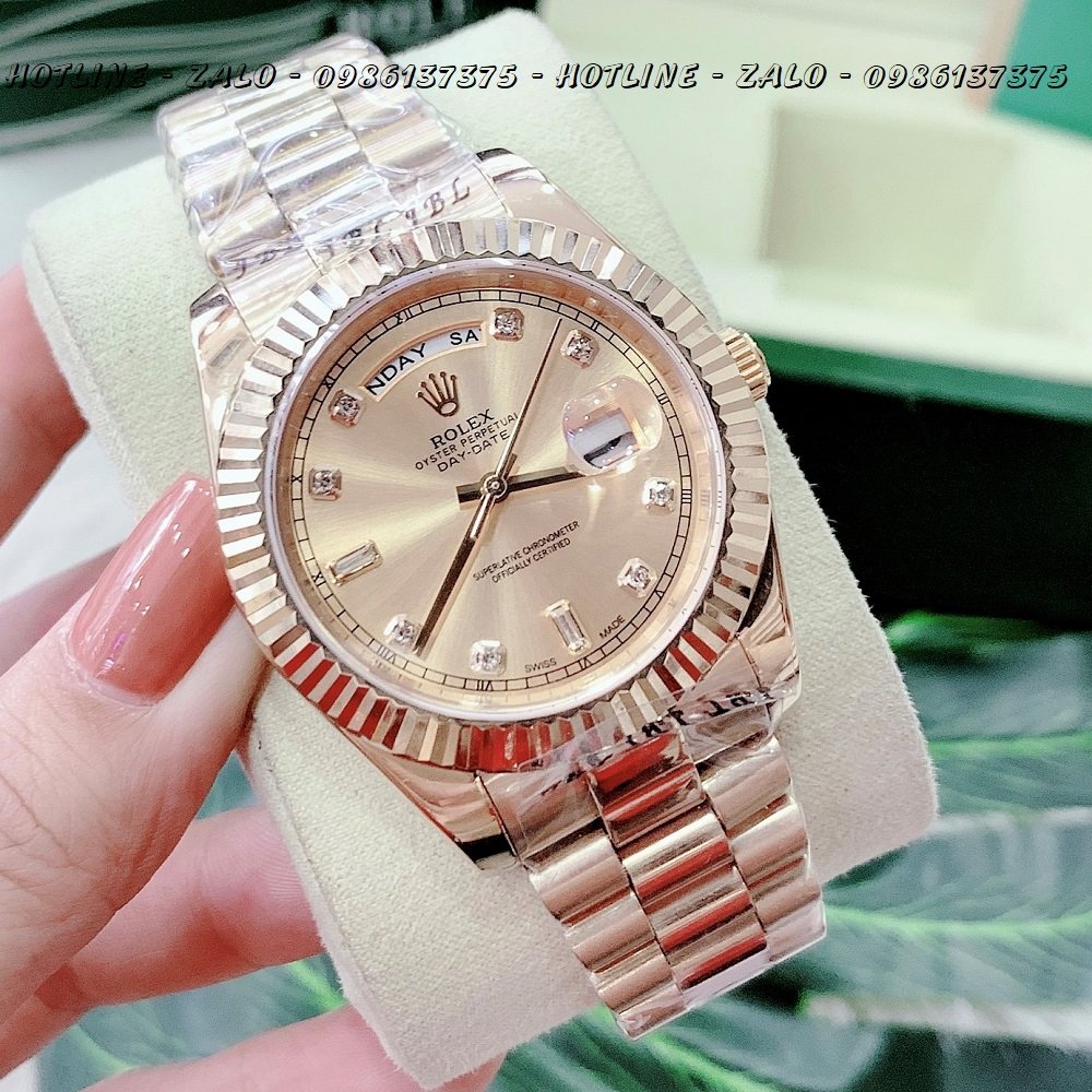 Đồng hồ nam rolex automatic 2 lịch dây vàng mặt vàng 41mm
