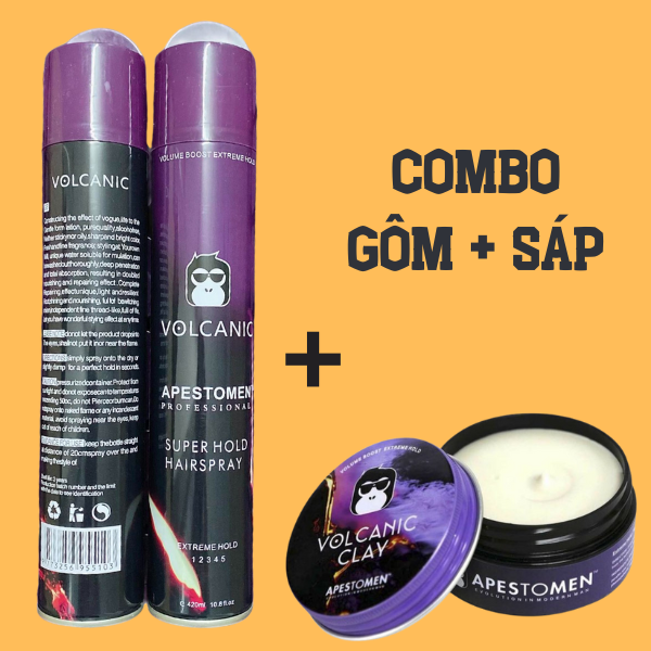 Combo gôm xịt tóc Volcanic + sáp vuốt tóc Volcanic Clay tạo kiểu giữ nếp chính hãng