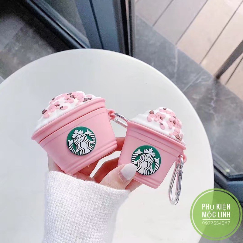 ☘️Tặng kèm móc☘️ Case bao airpod silicon 1 2 Pro 3 Starbucks PINK Coffee -