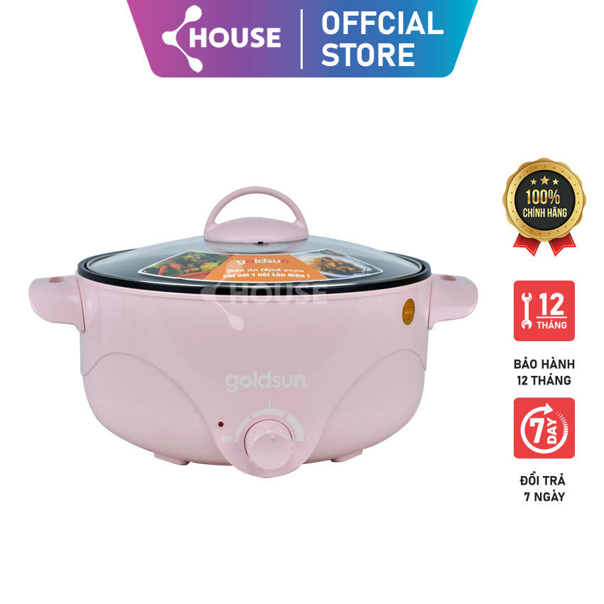 Nồi lẩu điện goldsun GMC3000 Dung tích 3L Công suất 900W Vung kính cường lực chịu nhiệt Thân nồi nhựa PP Lòng nồi: inox 430 phủ chống dính K-house