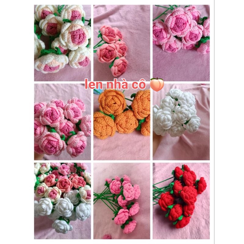 Hoa hồng len hannde cành lẻ 1 hoa nhiều màu sắc