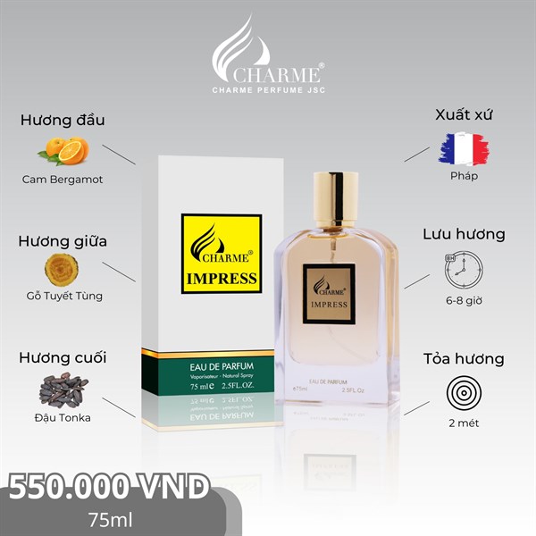 [HCM]Nước hoa nam Char.me Impress  - LỊCH LÃM VÀ SÀNH ĐIỆU (10ML - 75ML)