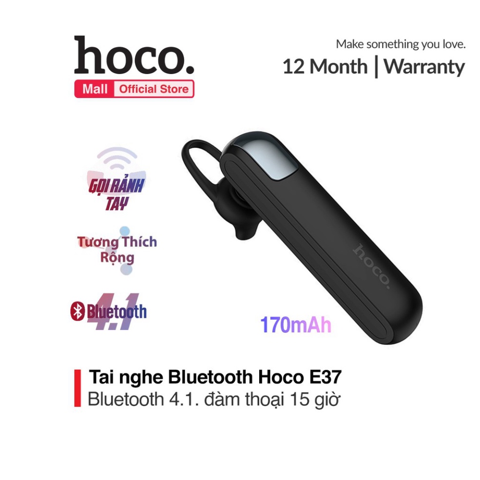 Tai Nghe Bluetooth Hoco E37 Gratified Business V4.1, Pin trâu đàm thoại 15h, rảnh tay cho ace lái xe - Hàng Chính Hãng