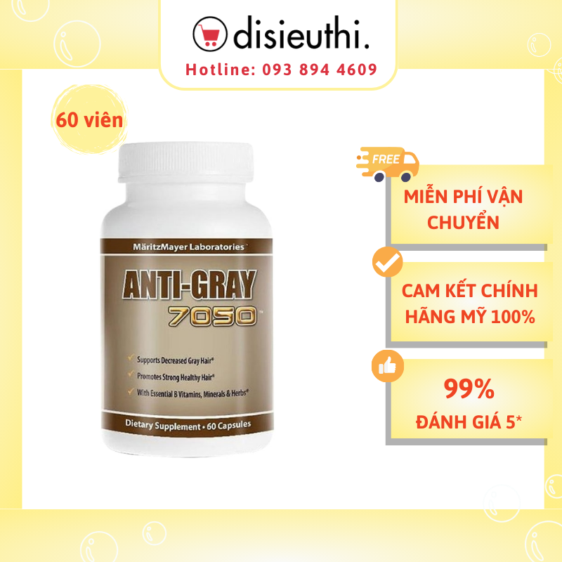 Viên uống anti gray 7050 60 viên của mỹ ngăn ngừa tóc bạc sớm, bổ sung các dưỡng chất quan trọng mang lại cho bạn mái tóc chắc khỏe, bóng mượt