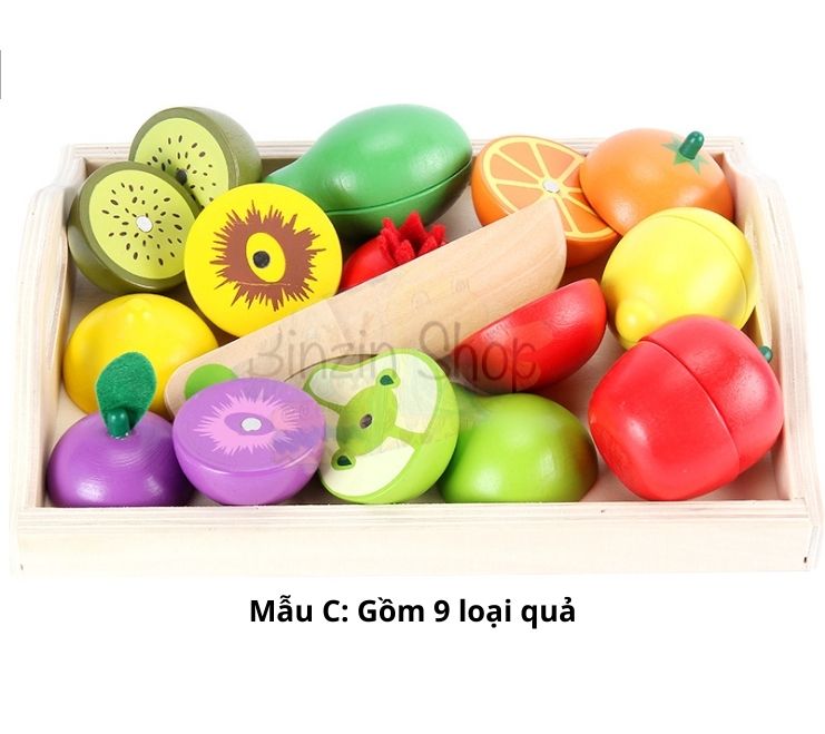 Bộ đồ chơi cắt hoa quả nam châm bằng gỗ