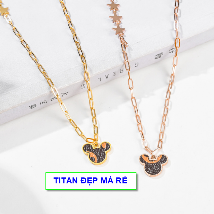 [HCM]Dây chuyền vàng nữ hàn quốc titan dây phối sao mặt Mickey - Hàng chuẩn titan màu sắc bóng đẹp - Cam kết 1 đổi 1 nếu gỉ sét