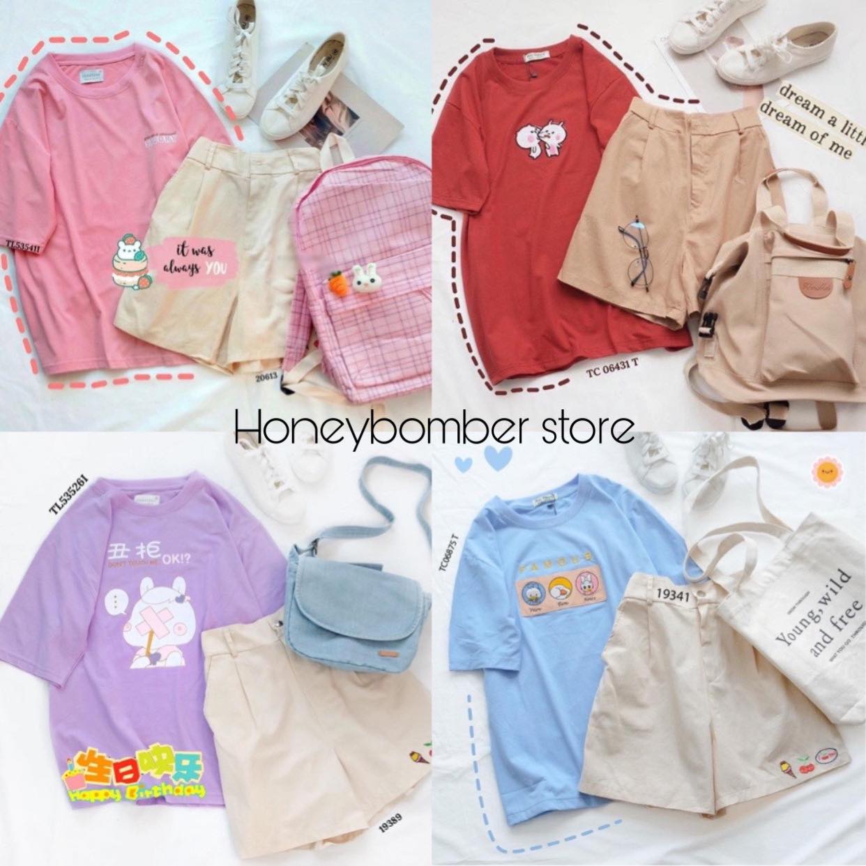 Set áo thêu hình + quần kaki ngộ nghĩnh