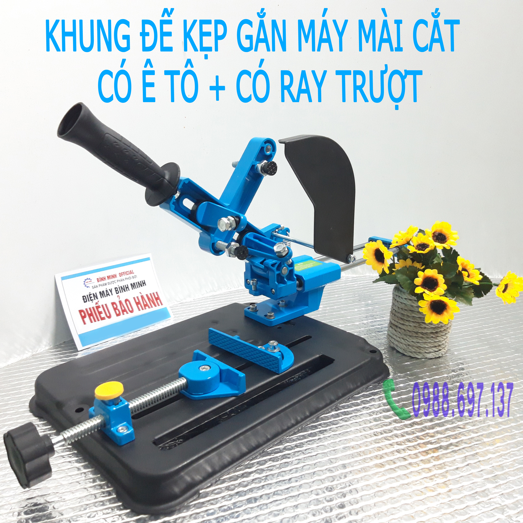 Khung gắn máy mài cắt có ray trượt có ê tô - đế kẹp máy cắt