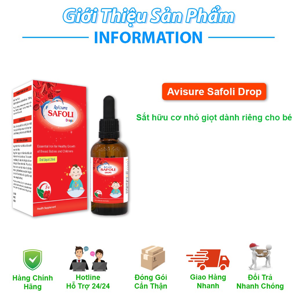 Siro Avisure Safoli Drops - Sắt hữu cơ cho bé, bổ sung sắt, hỗ trợ giảm tình trạng thiếu máu, giảm mệt mỏi ở trẻ