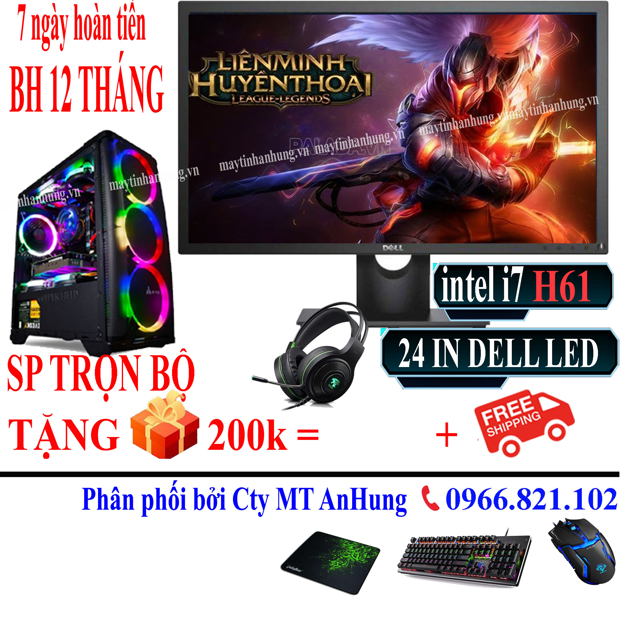 Bộ máy tính MAXSETTING core i7  màn 24in Dell vượt trội chuyên game cf,  lol, fifa, pubg, gata 5, Genshin Impact ...game giả lập