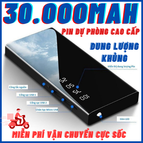 (MIỄN SHIP TẶNG CÁP SẠC 39K) SẠC DỰ PHÒNG LCD MẶT GƯƠNG 30.000MAH, PIN SẠC DỰ PHÒNG CAO CẤP DUNG LƯỢNG KHỦNG SẠC SIÊU NHANH