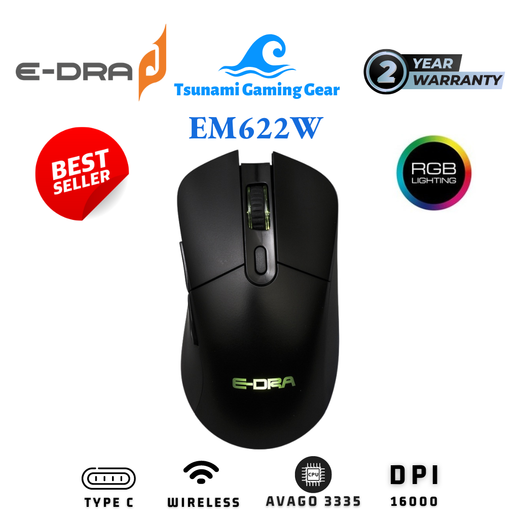 Chuột gaming không dây E-Dra EM622W led RGB/ Wireless/ Avago 3327 BH 2 năm