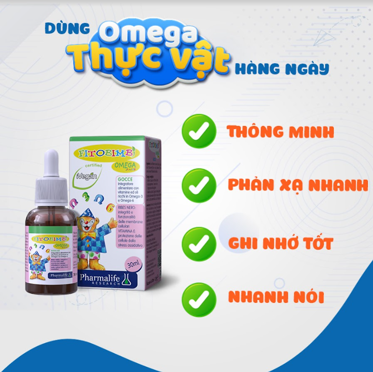 FitoBimBi Omega Junior 30ml - siro thảo dược Châu Âu hỗ trợ phát triển trí thông minh và thị giác cho trẻ