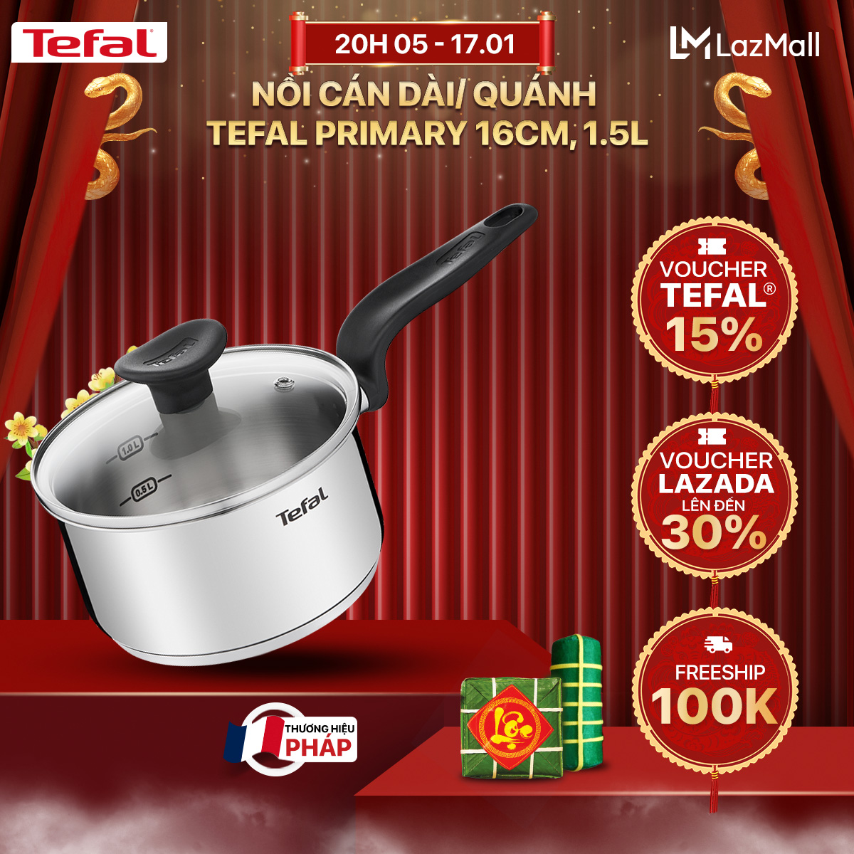 [NHẬP MÃ TEFALOFF30 GIẢM 30%] Nồi cán dài/ quánh Tefal Primary 16cm