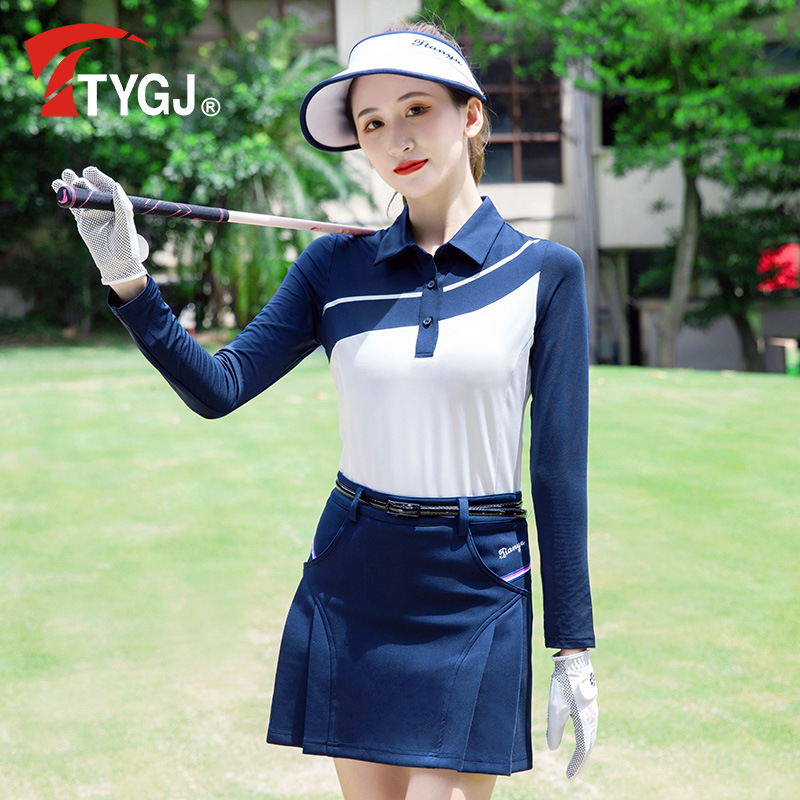 Cung Cấp Xuyên Biên Giới Quần Áo Phụ Nữ Chơi Gôn Dài Tay T Áo Thun polo Áo Đồng Phục Thể Thao Cổ Bẻ Màu Tương Phản